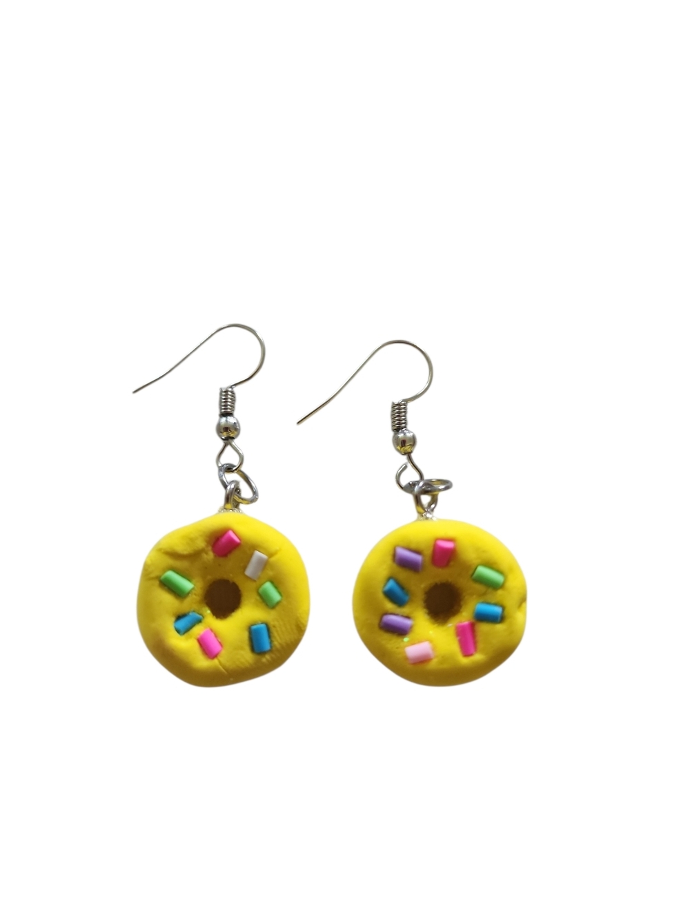(3)Yellow Donut Dangle Earrings with Colorful Sprinkles